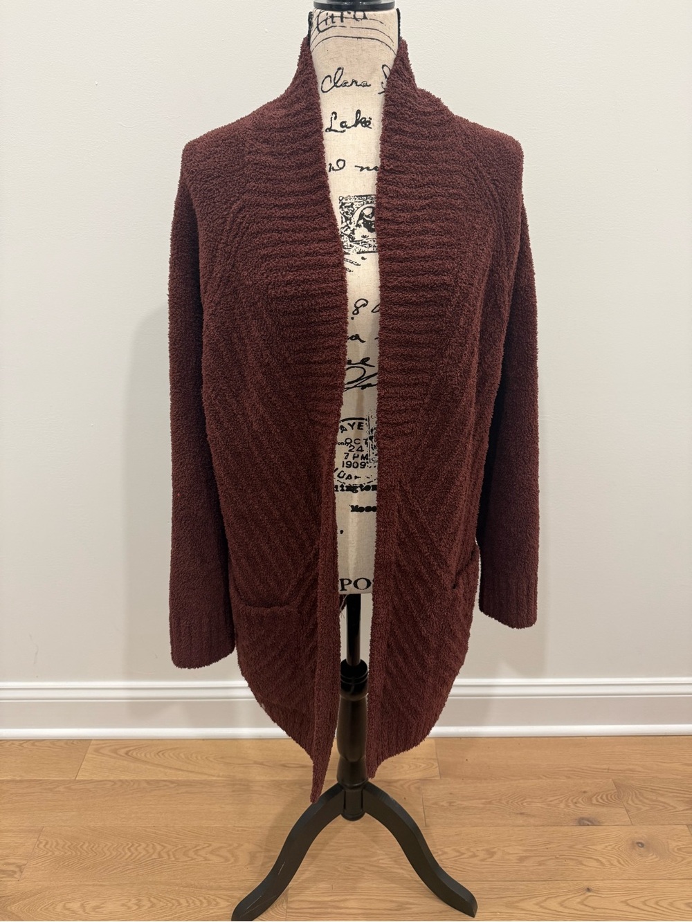 Barefoot Dreams CozyChic Shawl Collar Rib Cardigan | Chocolate Brown | L